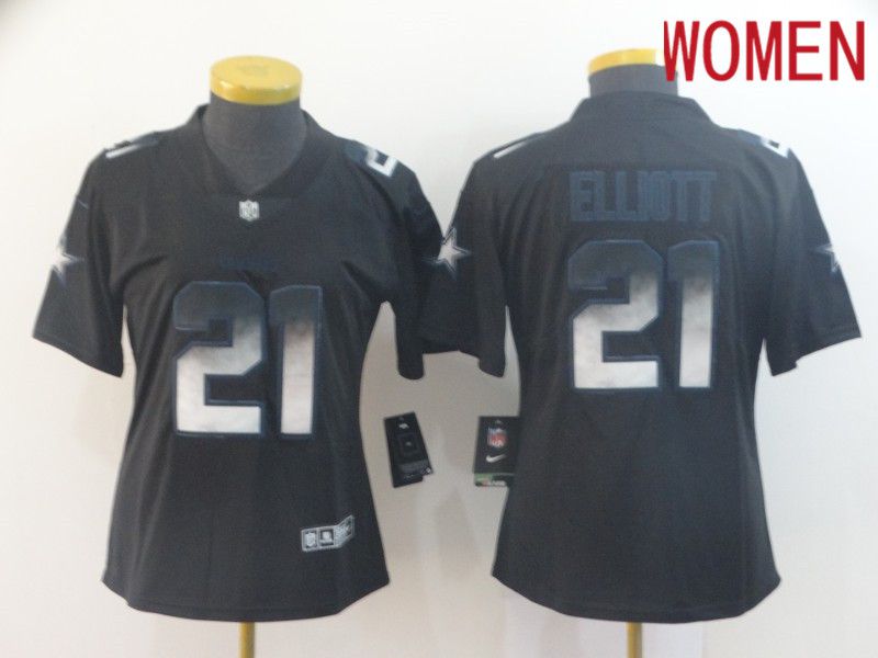 Women Dallas cowboys #21 Elliott Nike Teams Black Smoke Fashion Limited NFL Jerseys->women nfl jersey->Women Jersey
